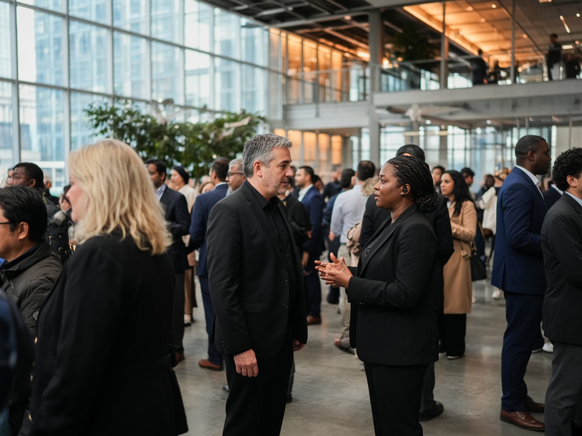 Guests and event staff at a busy Toronto convention centre