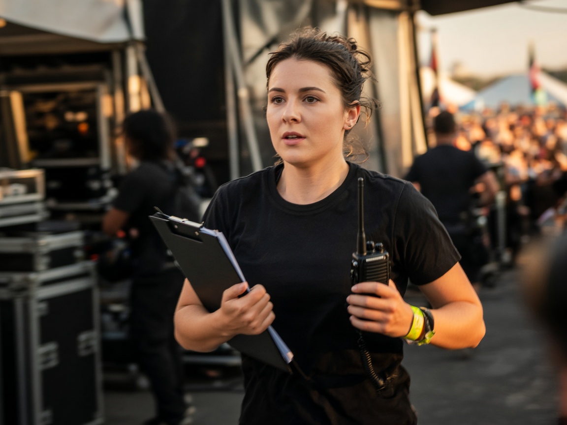 Production runner backstage at a Calgary outdoor festival