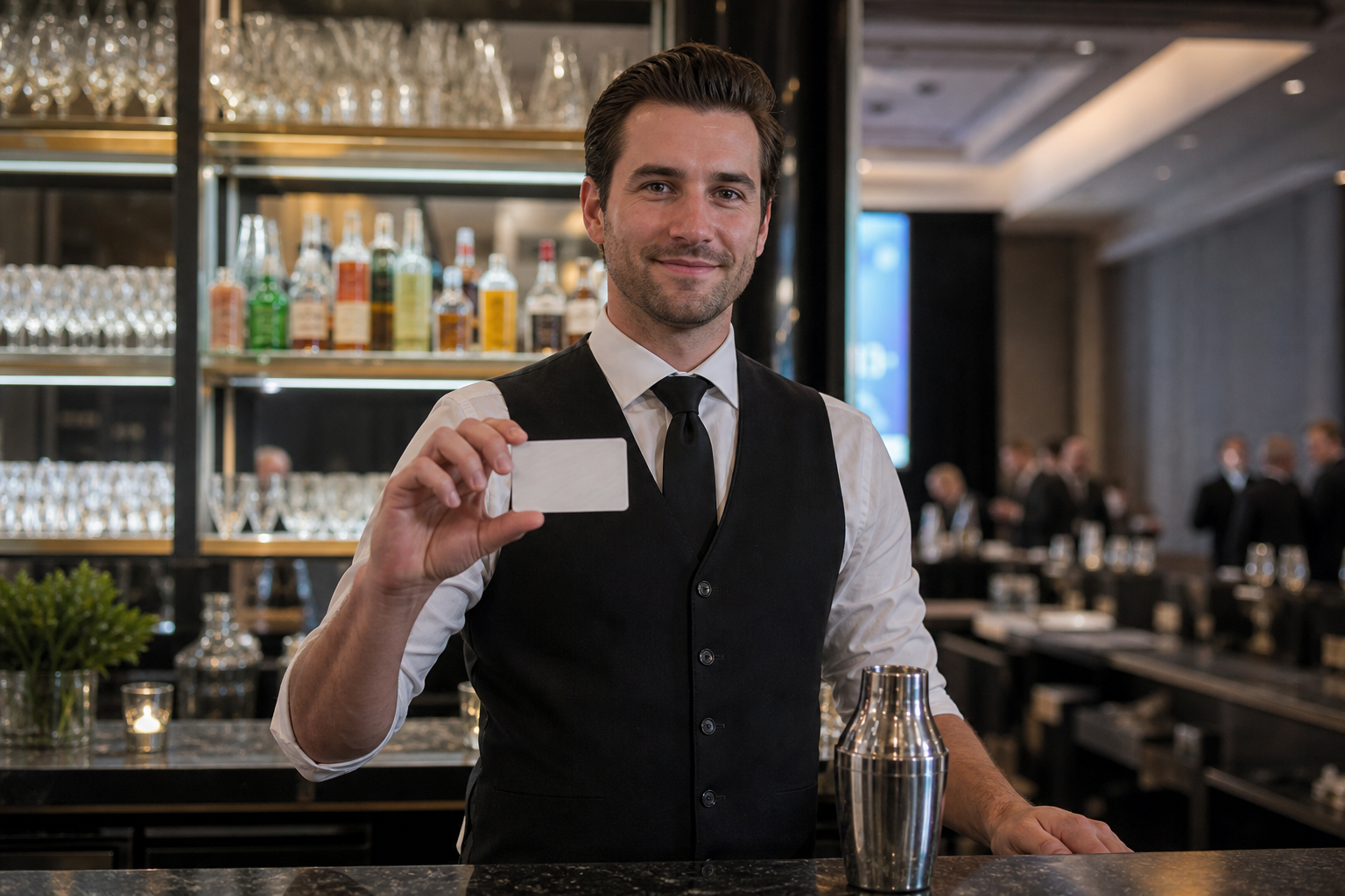 Bartender with provincial alcohol service certification at an event bar