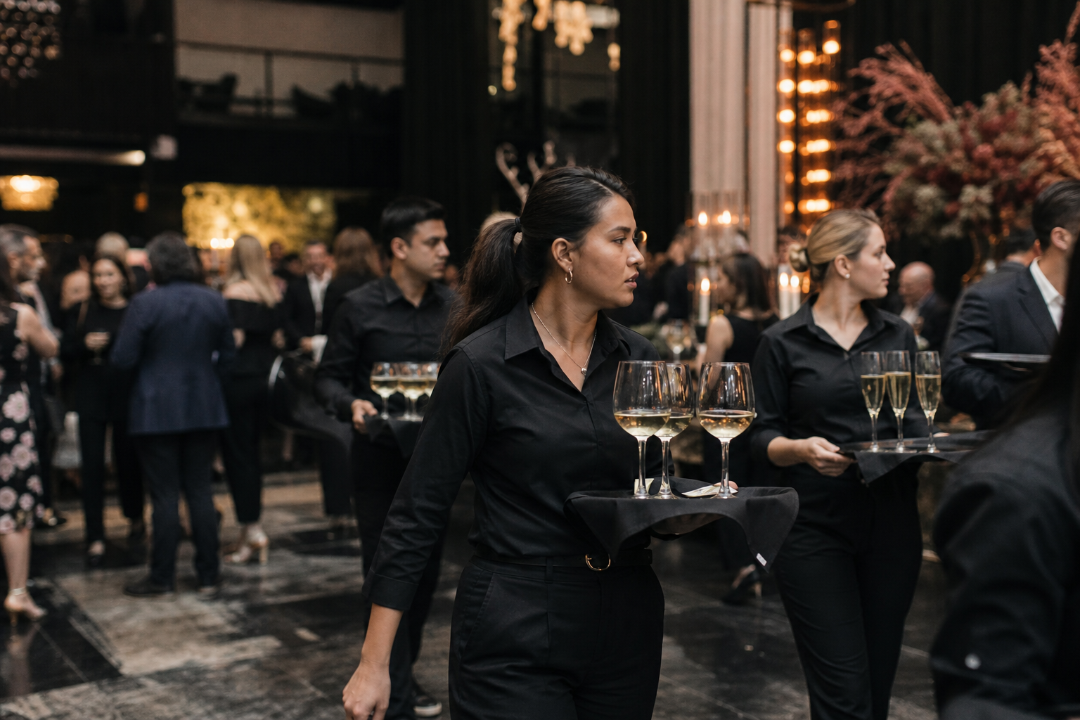 Vancouver event team briefing bartenders and waitstaff before doors open